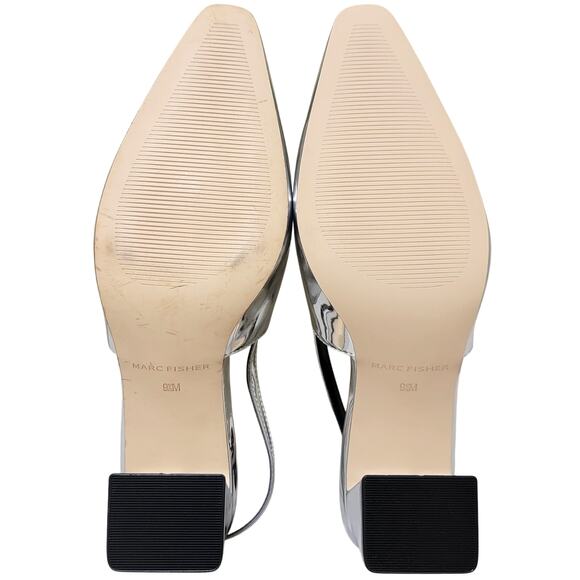 Marc Fisher Women Leanea Block Heel Slingback Heels Size US 9.5M Silver Patent - Picture 4 of 5